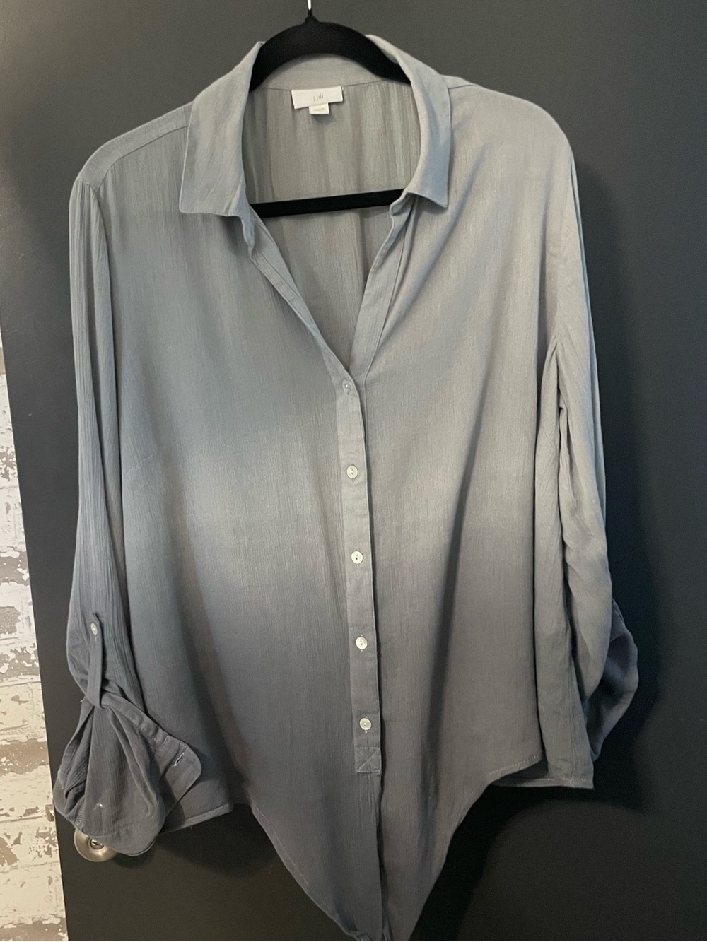 J. Jill Ombré Gray Tie Front Button Down Blouse Cotton Viscose Size Large - Picture 4 of 9